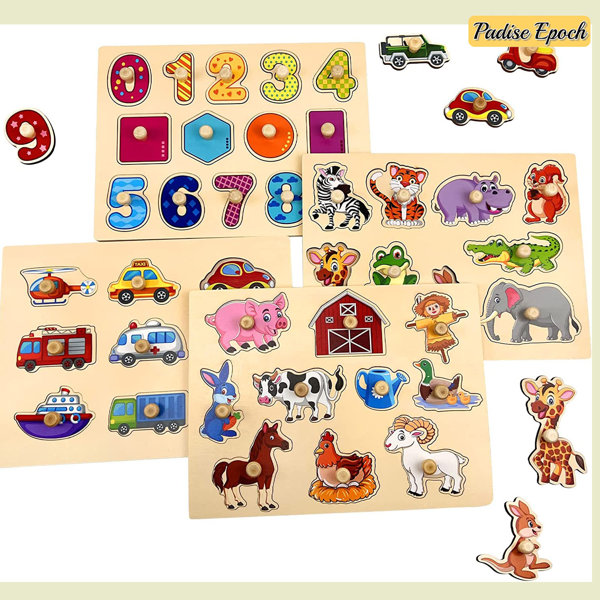 Padise Epoch Wooden Peg Puzzles For Toddlers, 4 Pack Toddler Puzzles